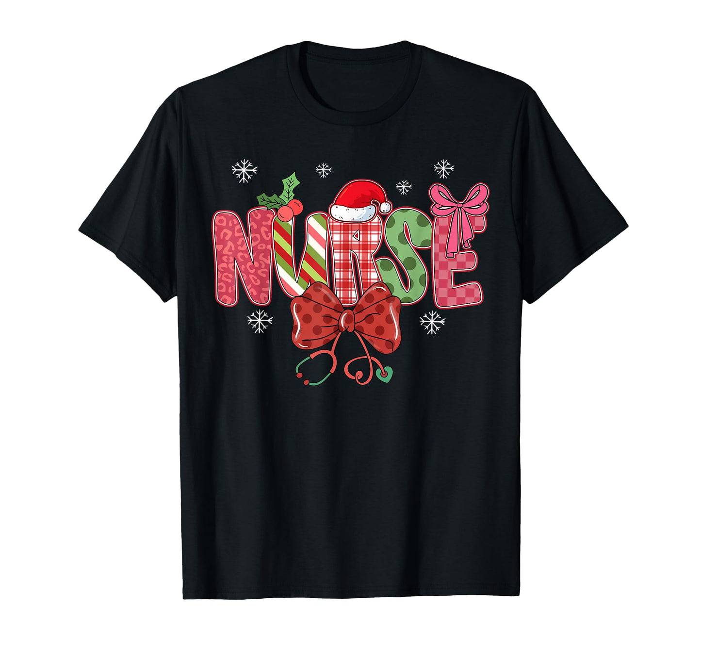 Christmas Nurse Coquette Bow Stethoscope Nursing Xmas Pjs T-Shirt