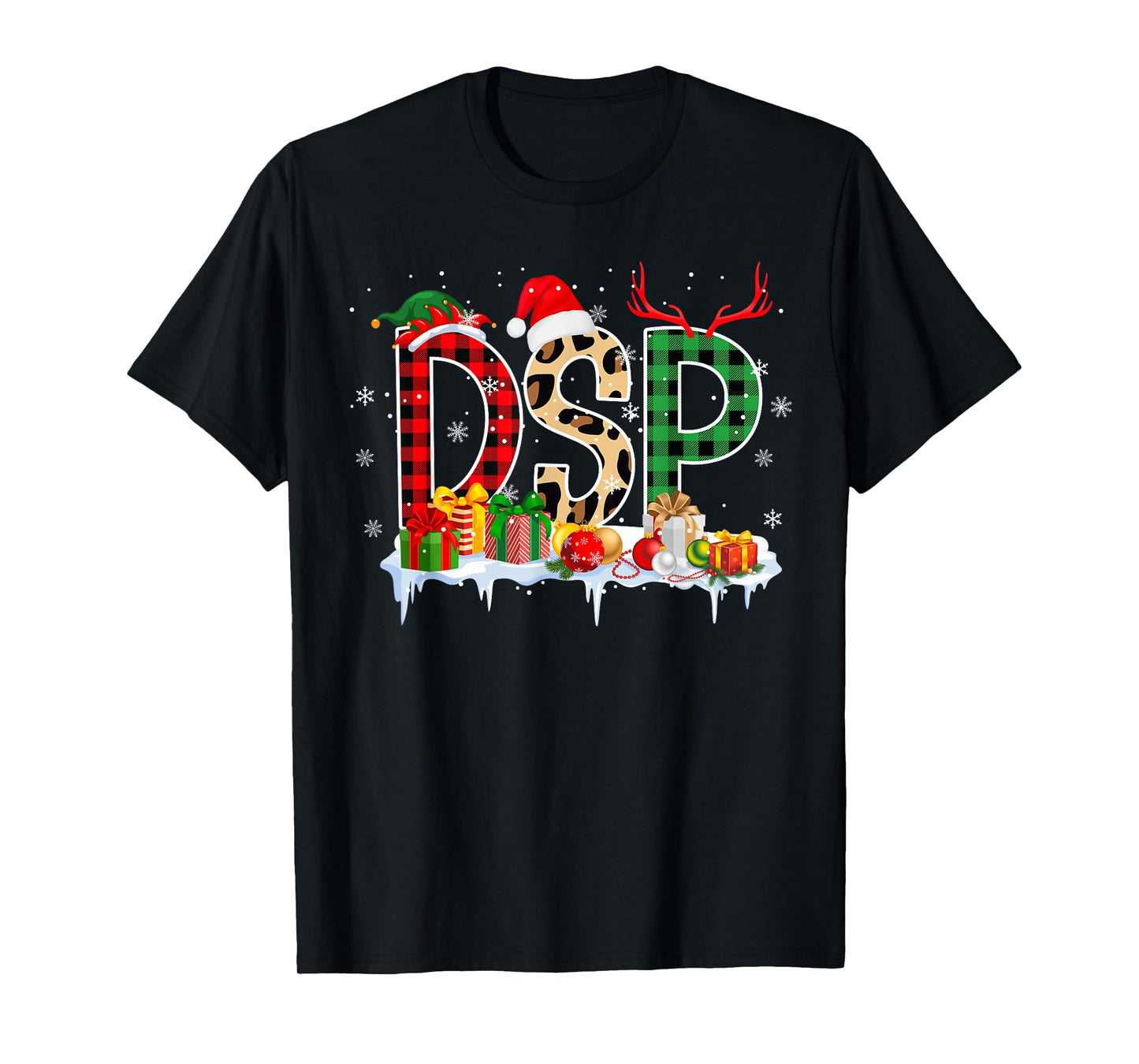 Leopard Red Plaid DSP Nursing Santa Hat Reindeer Christmas T-Shirt