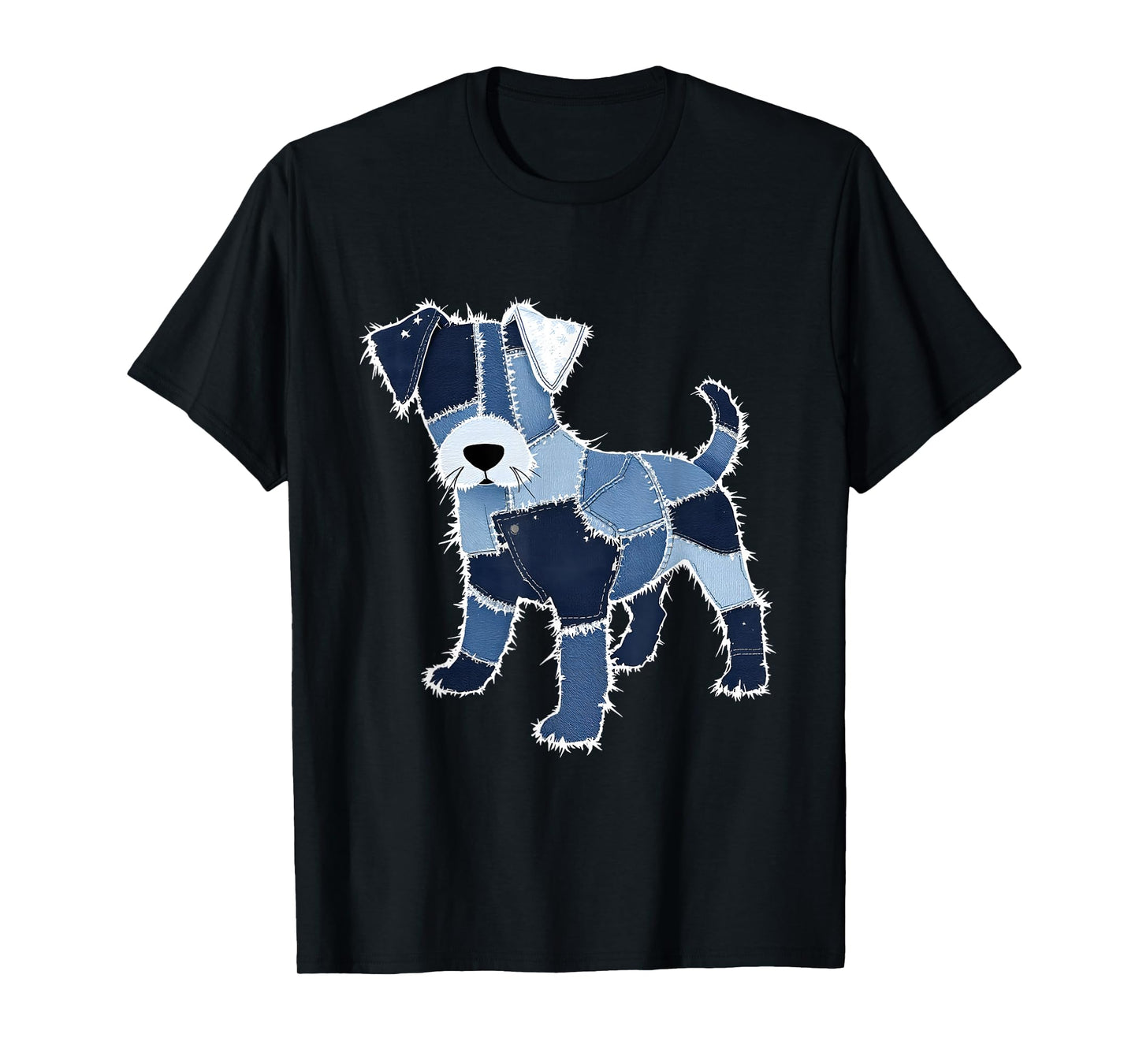 Cute Dog Denim Patchwork Art Design T-Shirt