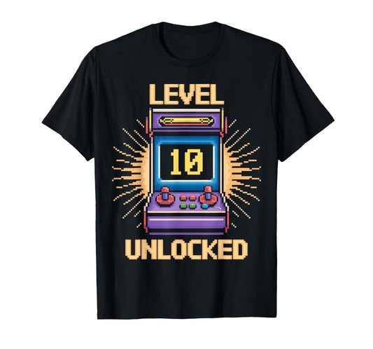 Level 10 Unlock Birthday Gamer 10 Year Old Video Game Arcade T-Shirt