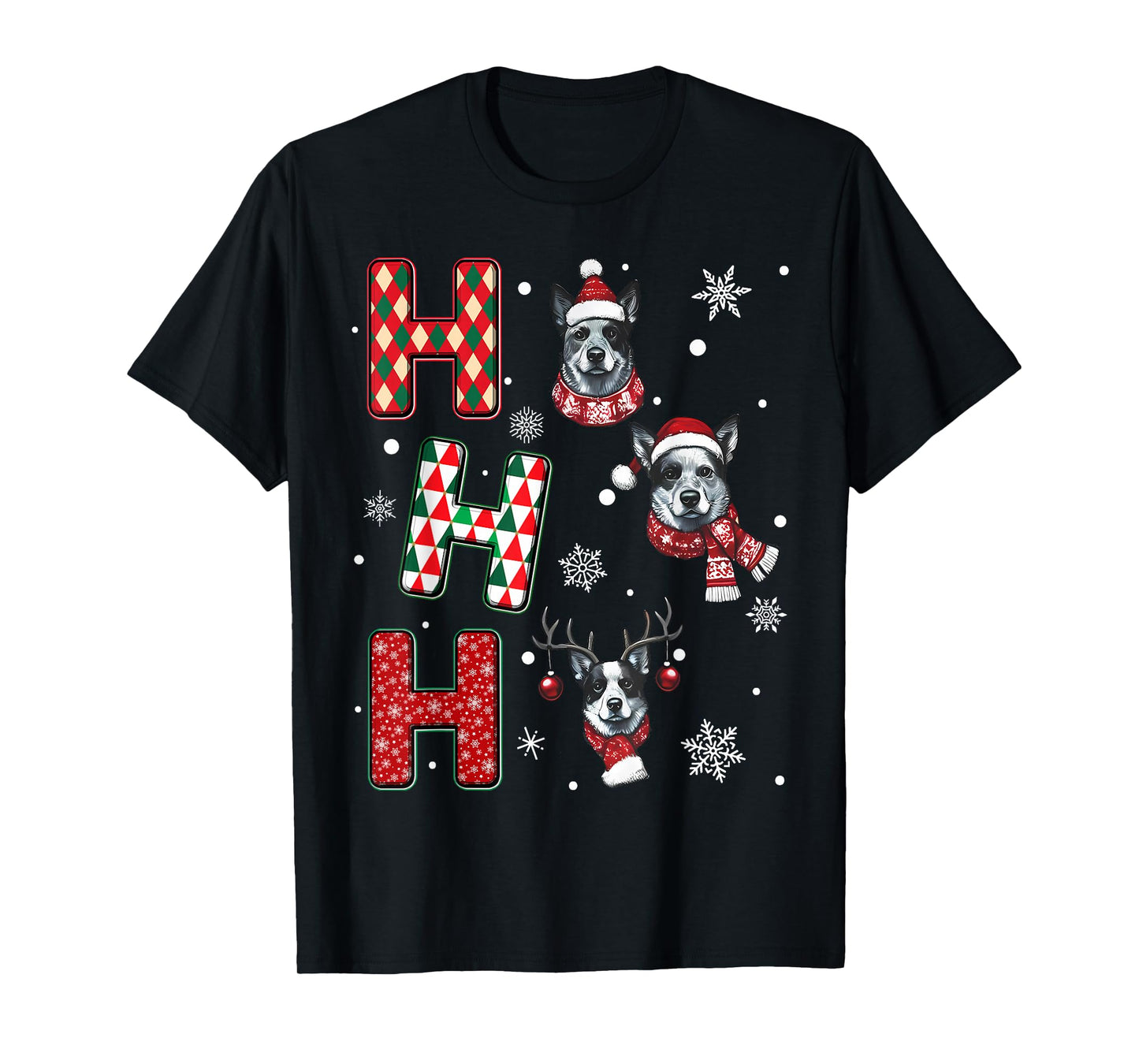 Ho Ho Ho Blue Heeler Dog Matching Christmas Santa Elf Xmas T-Shirt