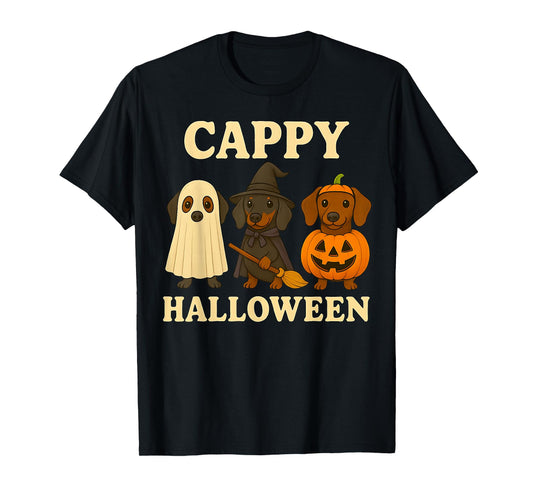 Cappy Halloween Funny Dachshund Dog Ghost Witch Pumpkin Tees T-Shirt