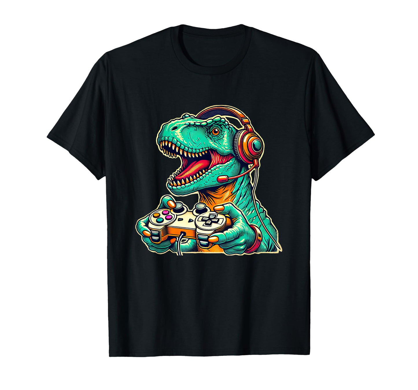 T-Rex Gaming with Headset Funny Dinosaur Gamer Graphic T-Shirt
