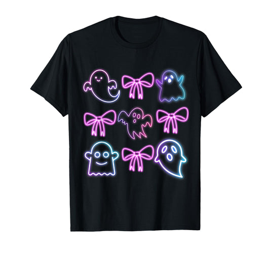 Cute Boo Ghost Spooky Season Glow In Halloween Night Bow T-Shirt