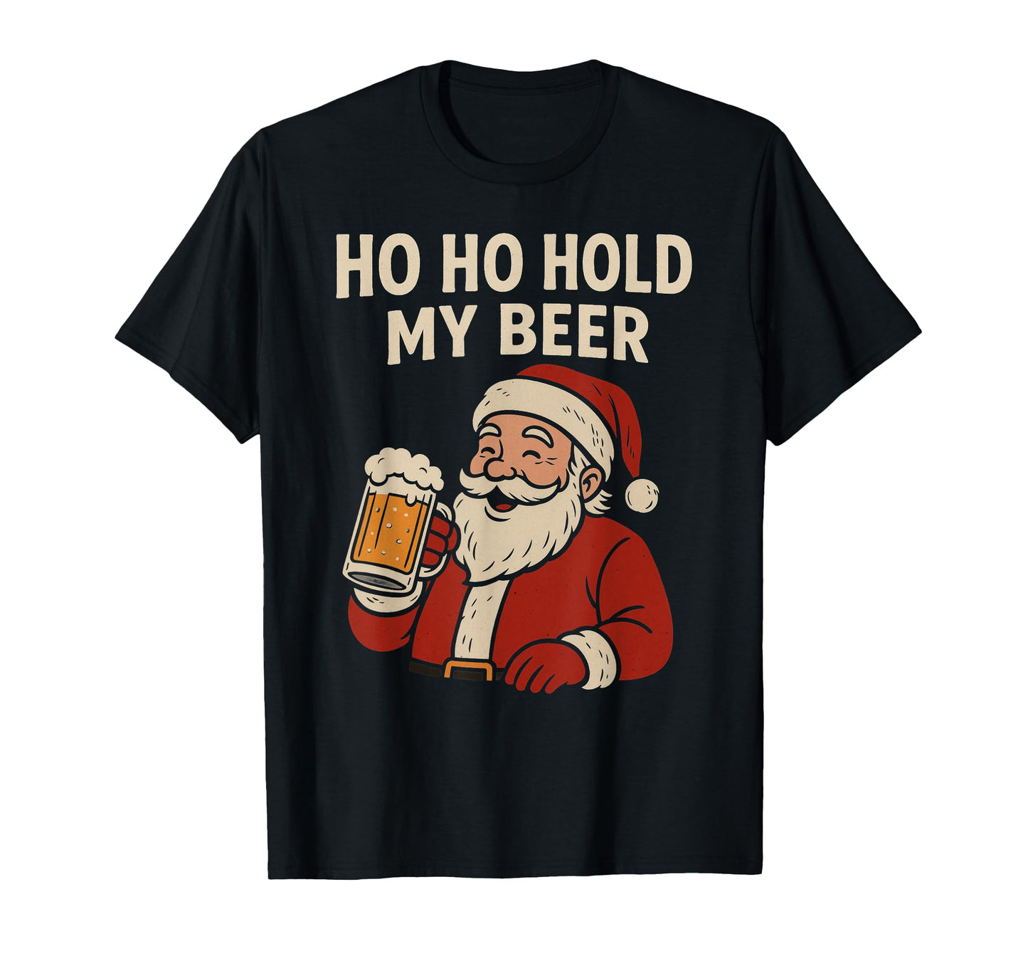 Funny Tropical Santa with Beer –Ho Ho Hold My Beer Christmas T-Shirt