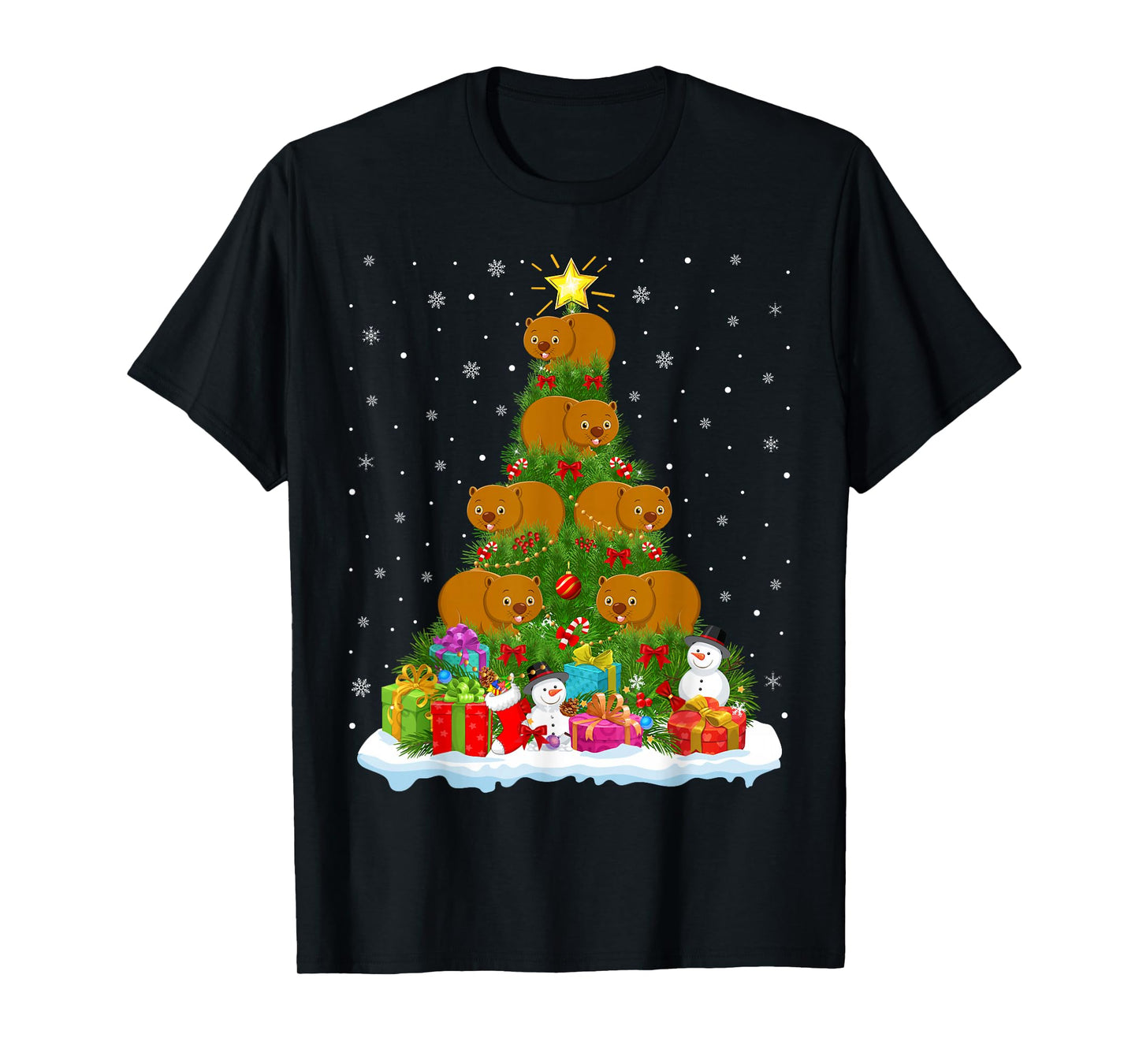 Cute Wombat Christmas Tree Holiday Decor Funny Xmas Lights T-Shirt