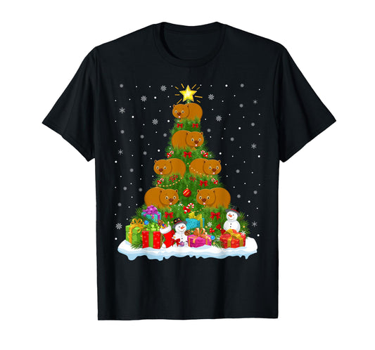 Cute Wombat Christmas Tree Holiday Decor Funny Xmas Lights T-Shirt