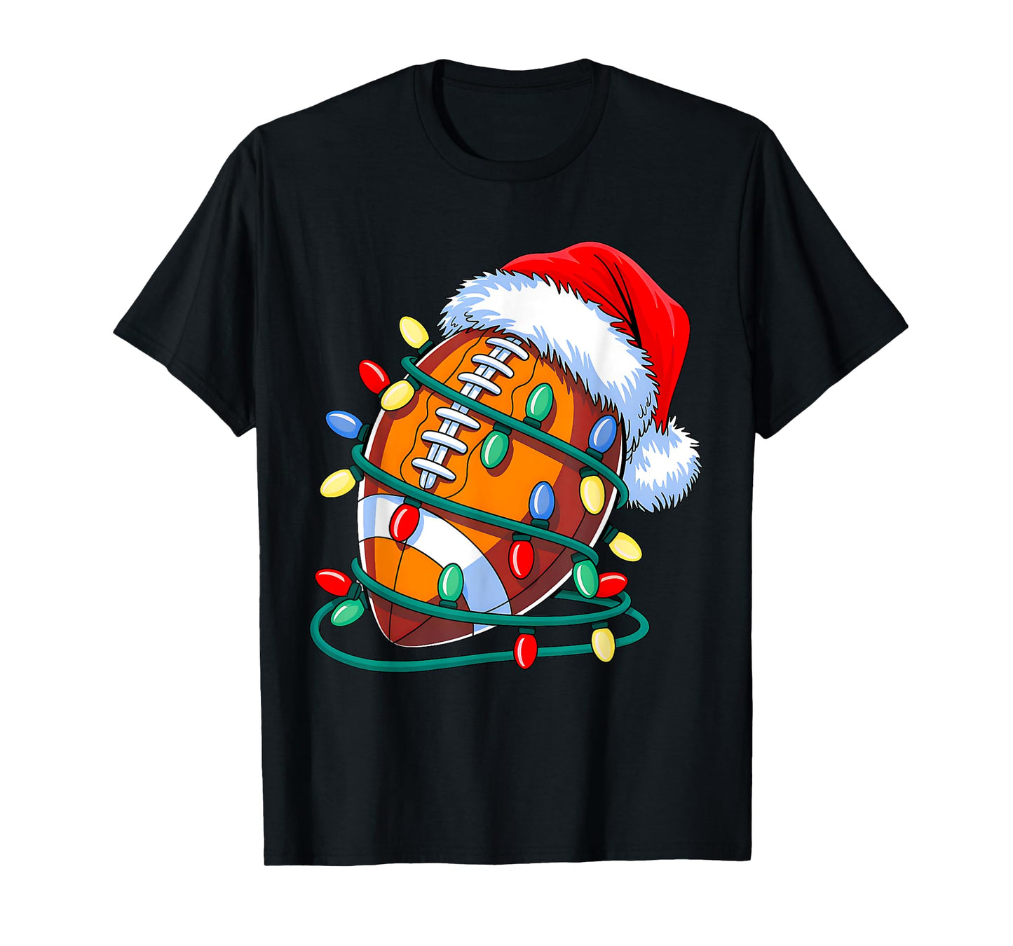 Football Ball Santa Hat Christmas Football Xmas Lights T-Shirt