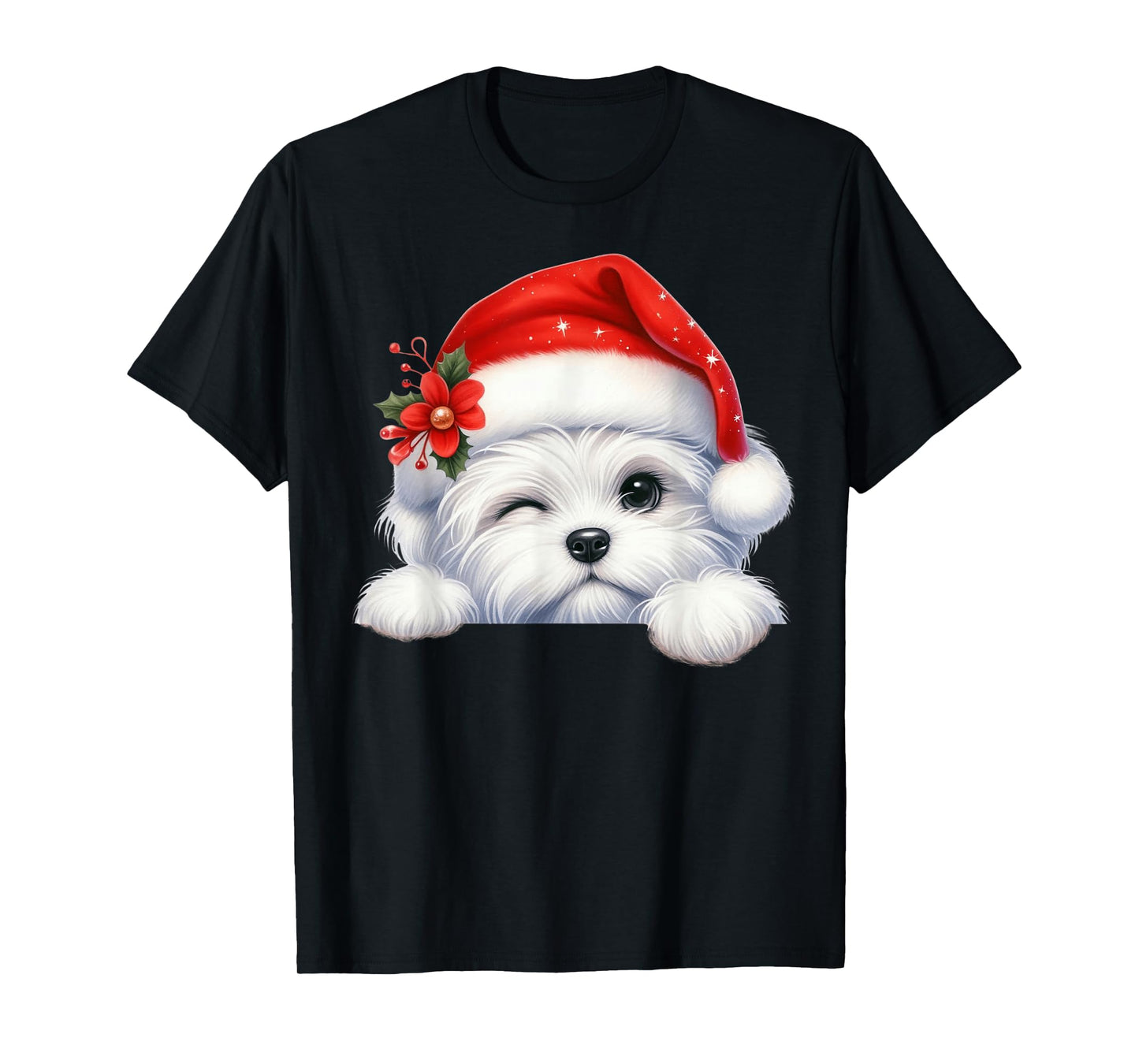 Maltese Dog Christmas Santa Hat Dog Mom Dad T-Shirt