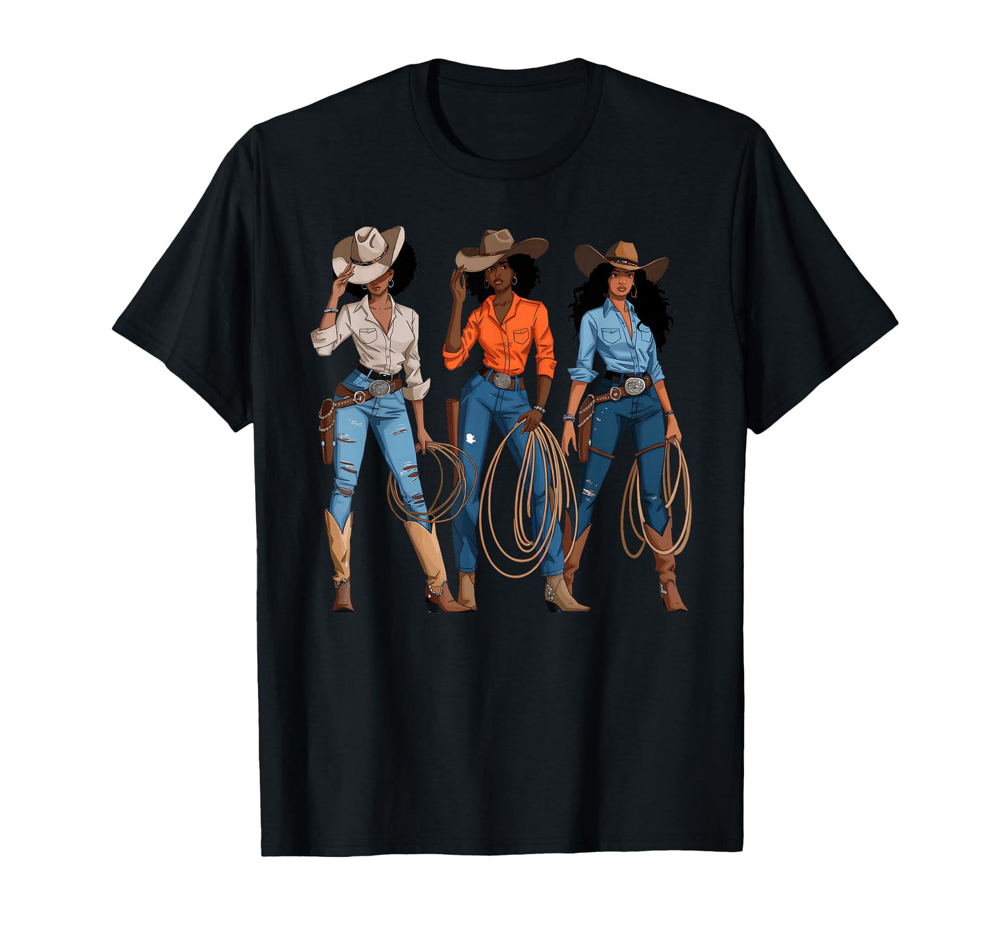 Black African American Cowgirl Western Country Rodeo T-Shirt