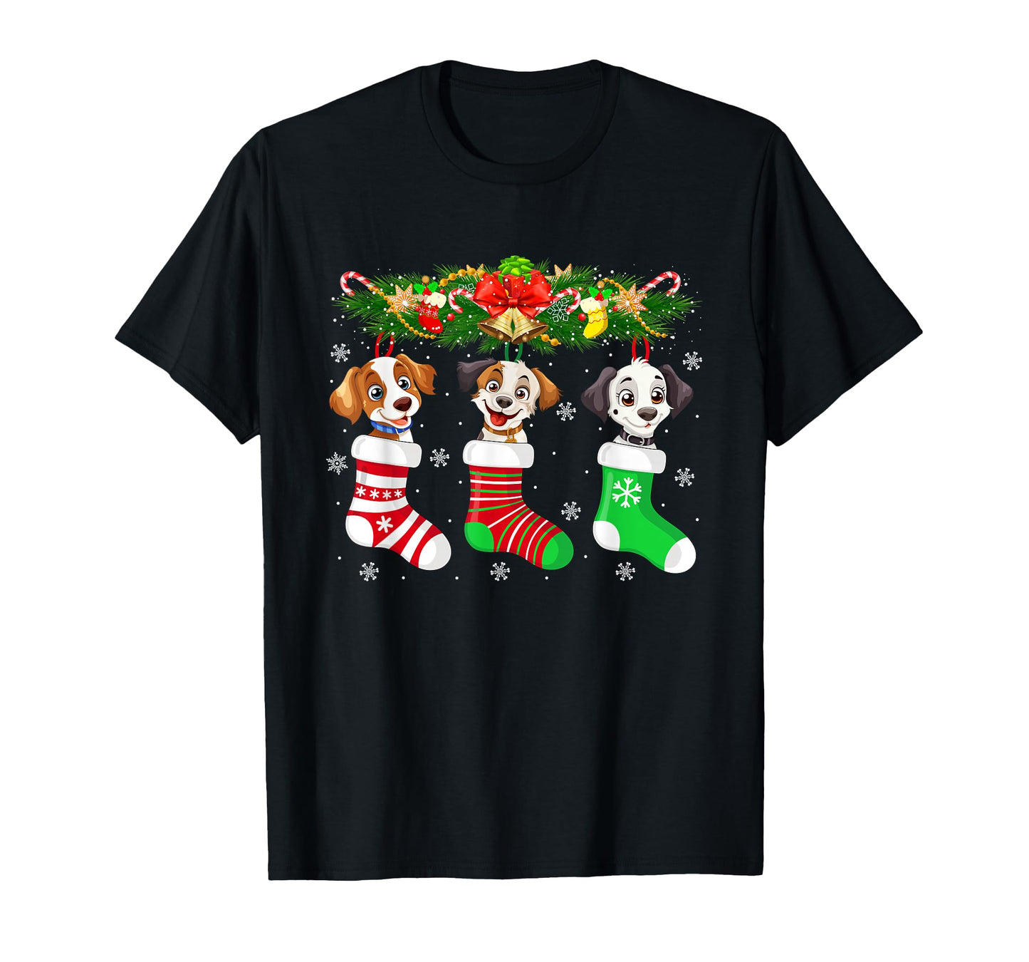 Dog in Christmas Socks Funny Pet Dog Puppy Lover Xmas T-Shirt