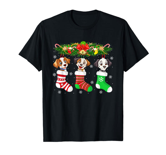 Dog in Christmas Socks Funny Pet Dog Puppy Lover Xmas T-Shirt