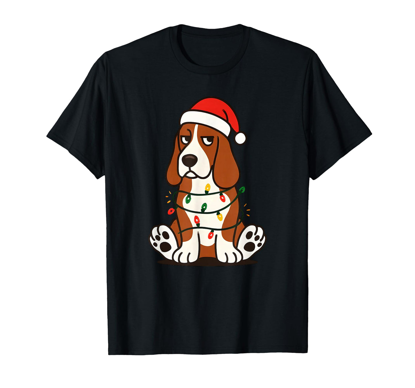 Christmas Basset Hound with Santa Claus hat, Cute T-Shirt