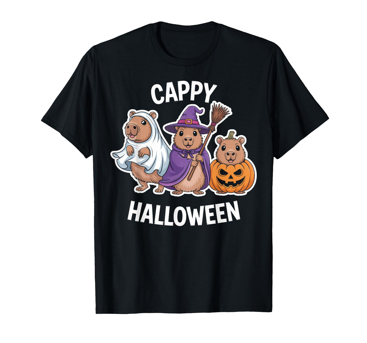 Cappy Halloween Capybara Witch Pumpkin Animal Themed Party T-Shirt