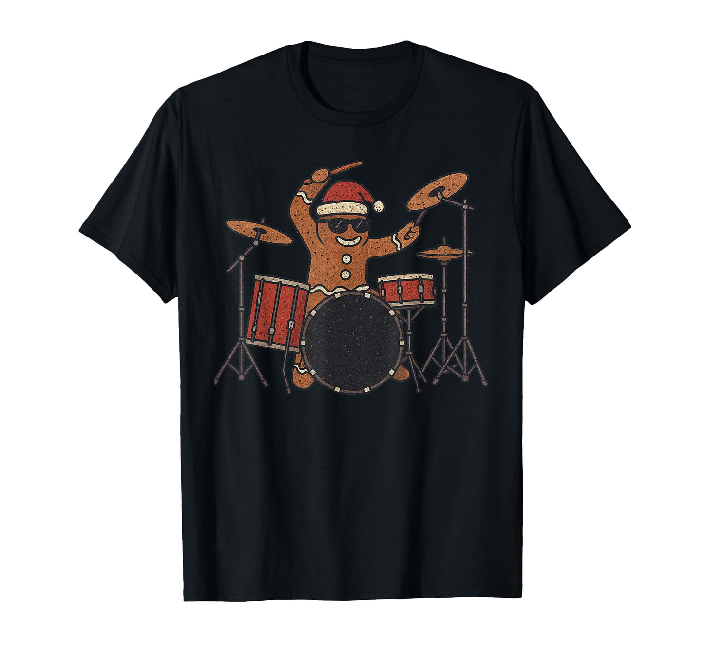 Gingerbread Playing Drums Christmas Vintage Drummer Xmas T-Shirt