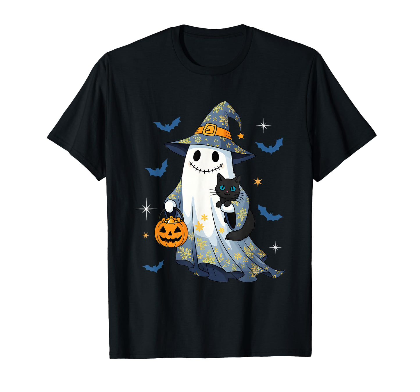 Halloween Ghost Witch Holding Black Cat Funny Halloween T-Shirt