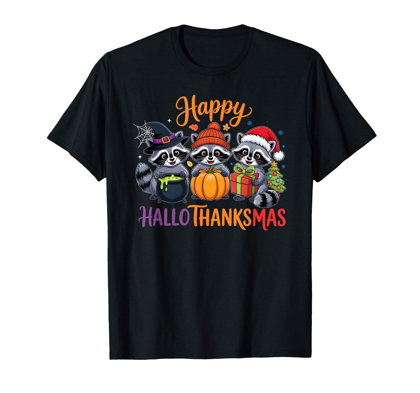 Halloween Thanksgiving Christmas Happy HalloThanksMas Raccon T-Shirt