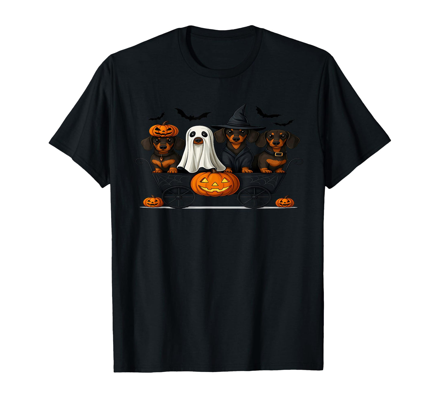 Cute Halloween Dachshund Ghost Witch Pumpkin Funny Design T-Shirt