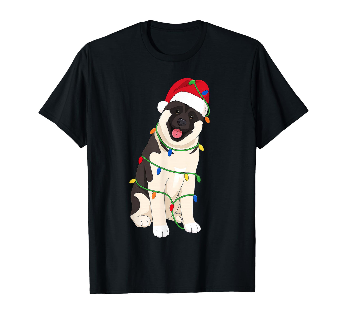 American Akita Christmas Tree Lights Holiday Dog Lover T-Shirt