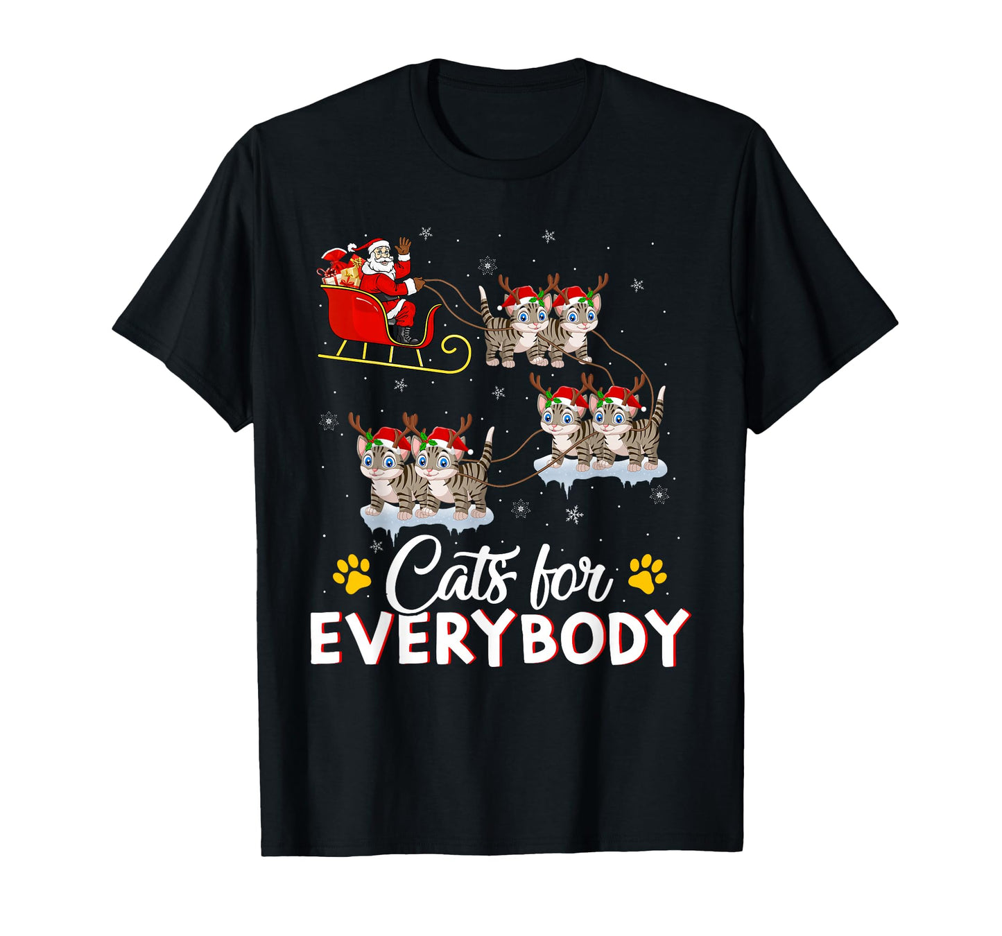 Cats for Everybody Funny Santa Sleigh Flying Cat Christmas T-Shirt