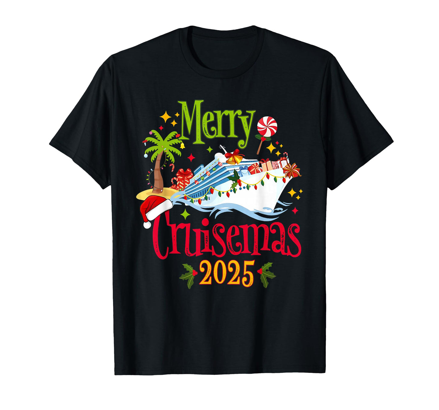 Merry Cruisemas 2025 Family Pajamas Cruise Lights Holiday T-Shirt