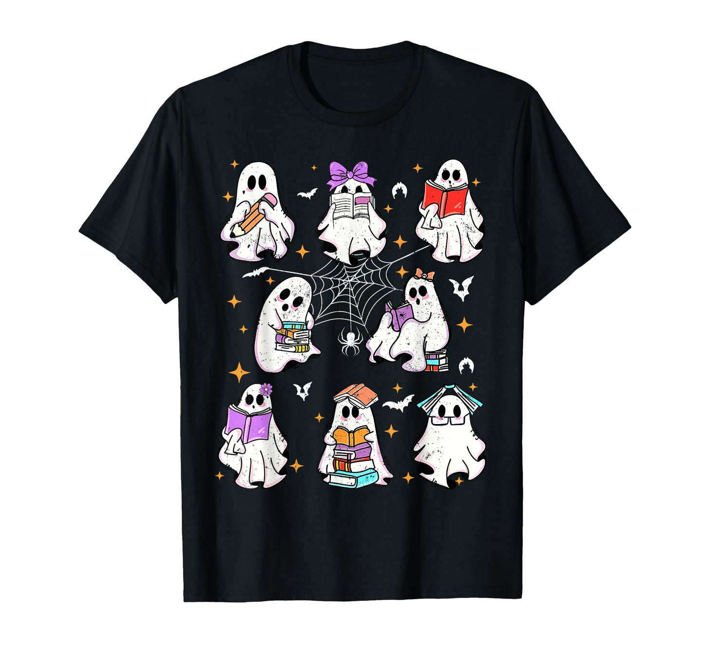 Cute Coquette Bow Teacher Ghosts Book Reading Spooky Costume T-Shirt