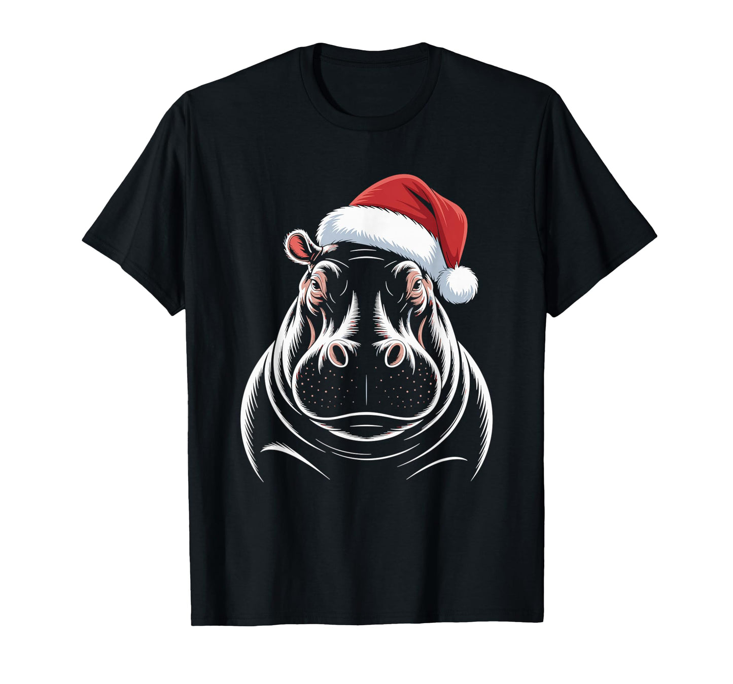 Hippopotamus Christmas Santa Hat Pajama Funny Hippo Xmas T-Shirt