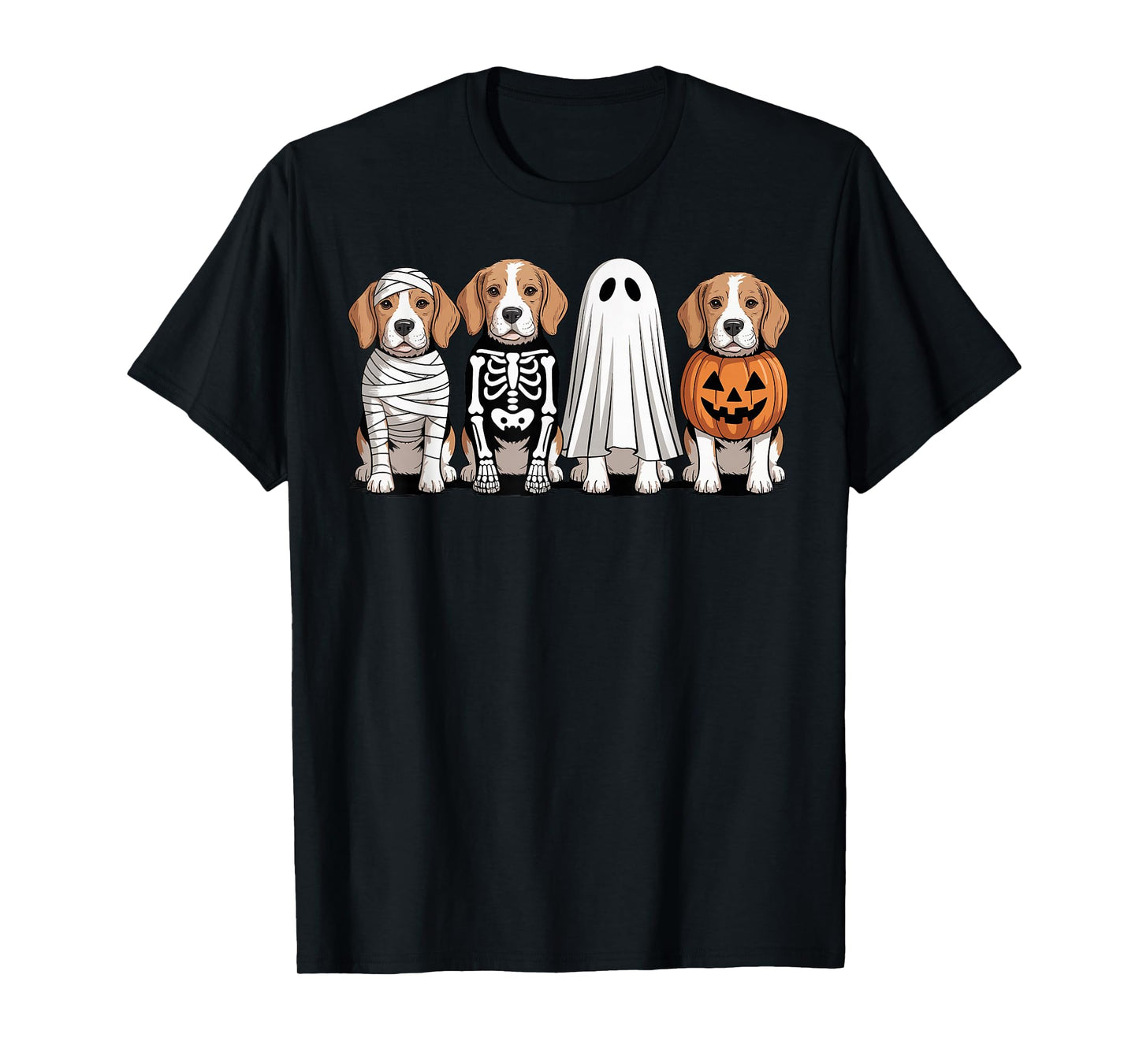 Spooky Ghost Beagle Pumpkin Halloween Dog Skeleton T-Shirt