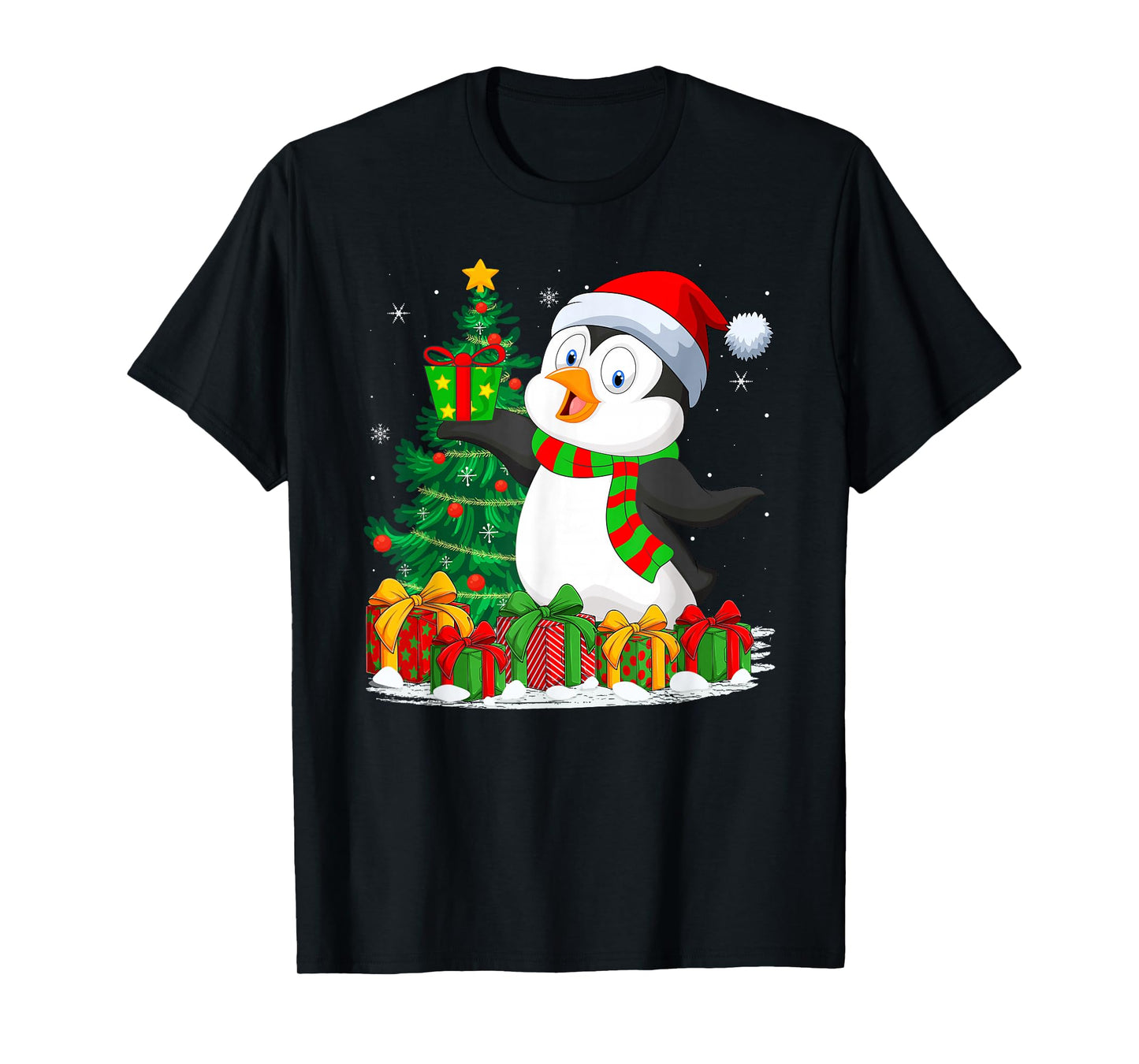 Penguin Christmas Tree Lights Santa Family Xmas Pajamas T-Shirt