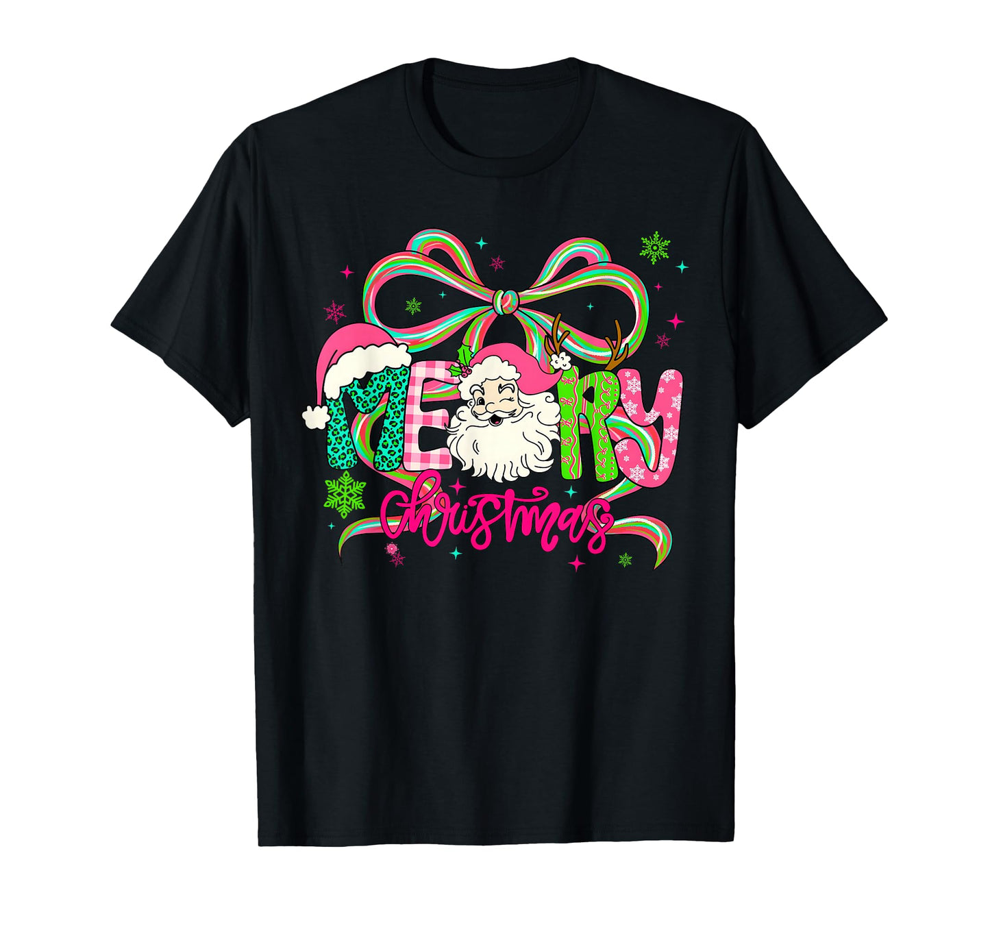 Merry Christmas Coquette Bow Pink Santa Claus Girl Women T-Shirt