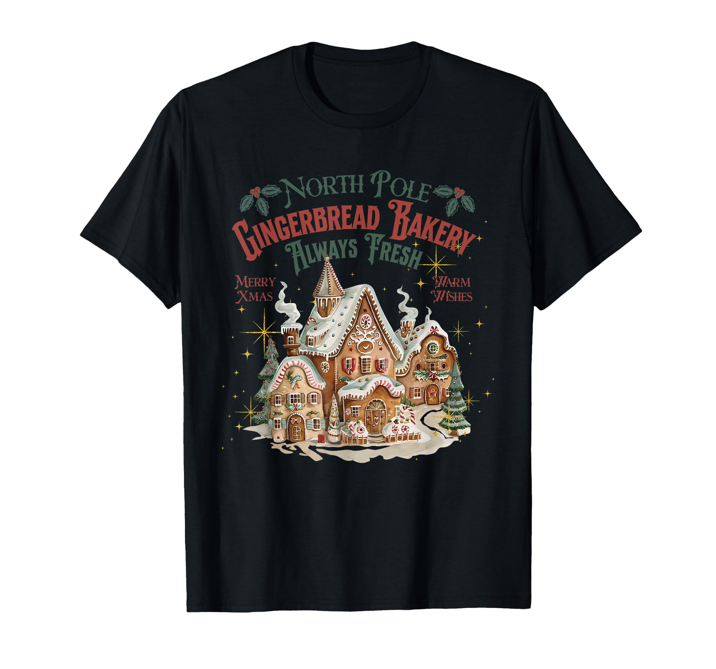 Retro Vintage North Pole Gingerbread Bakery Merry Christmas T-Shirt