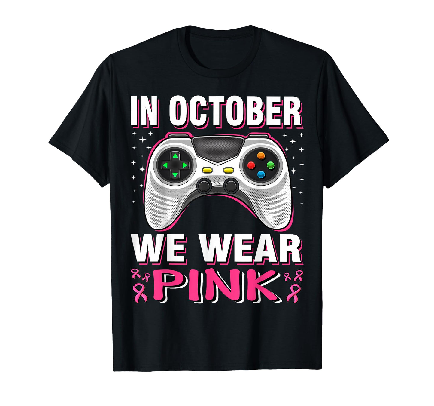 In October We Wear Pink Breast Cancer Gaming Kids Boys Youth T-Shirt