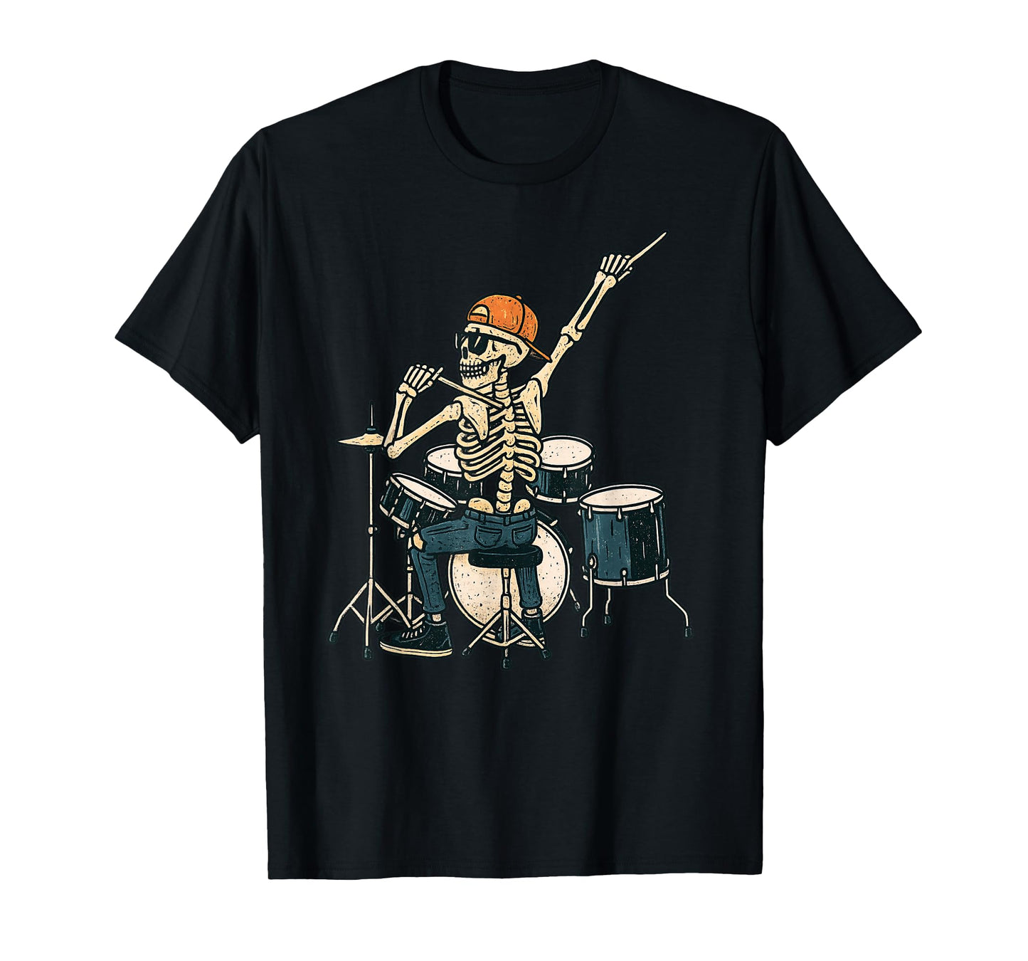 Vintage Halloween Skeleton Drummer Funny Spooky Costume T-Shirt