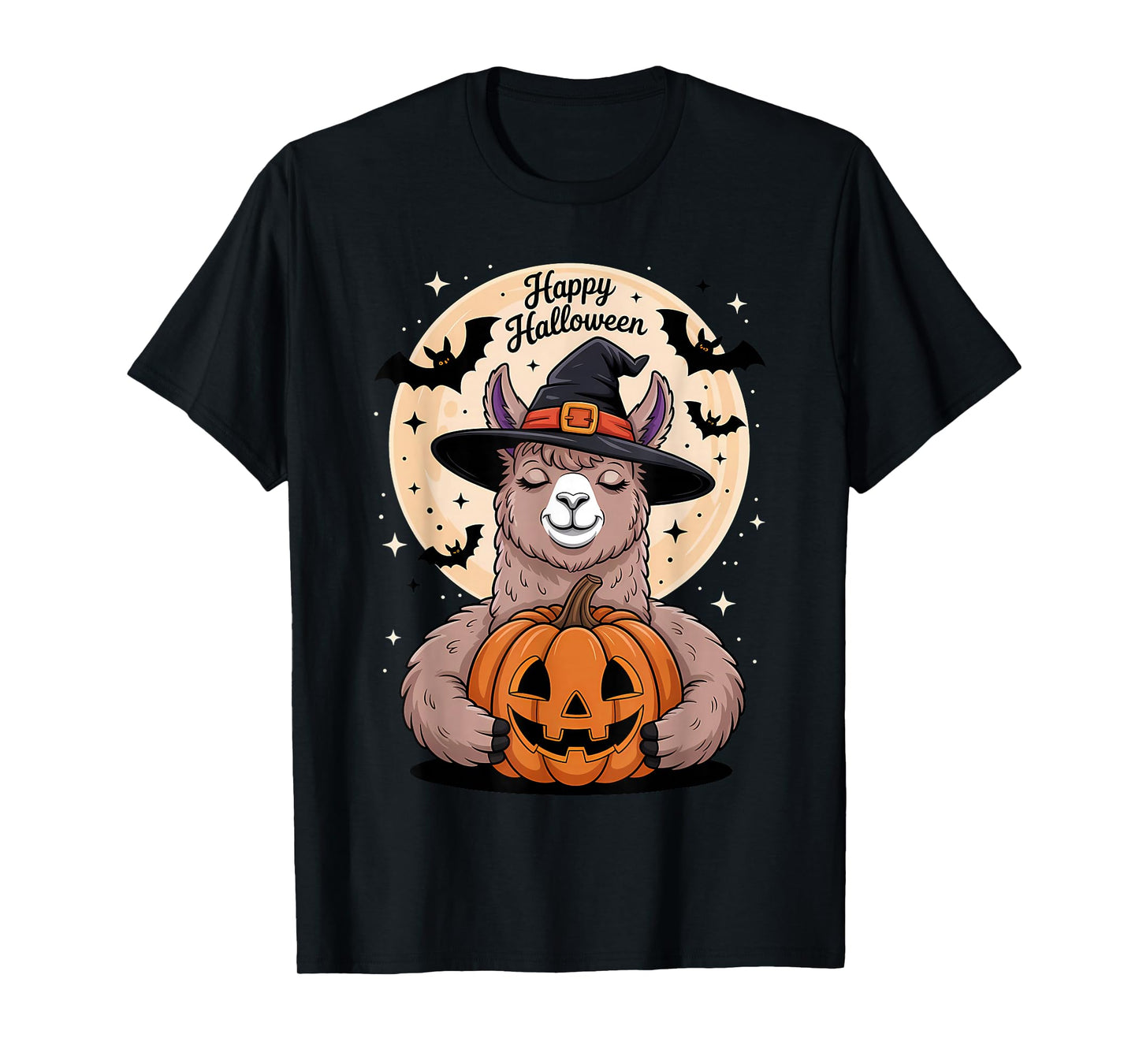 Halloween Llama Witch Hat Pumpkin Spooky T-Shirt
