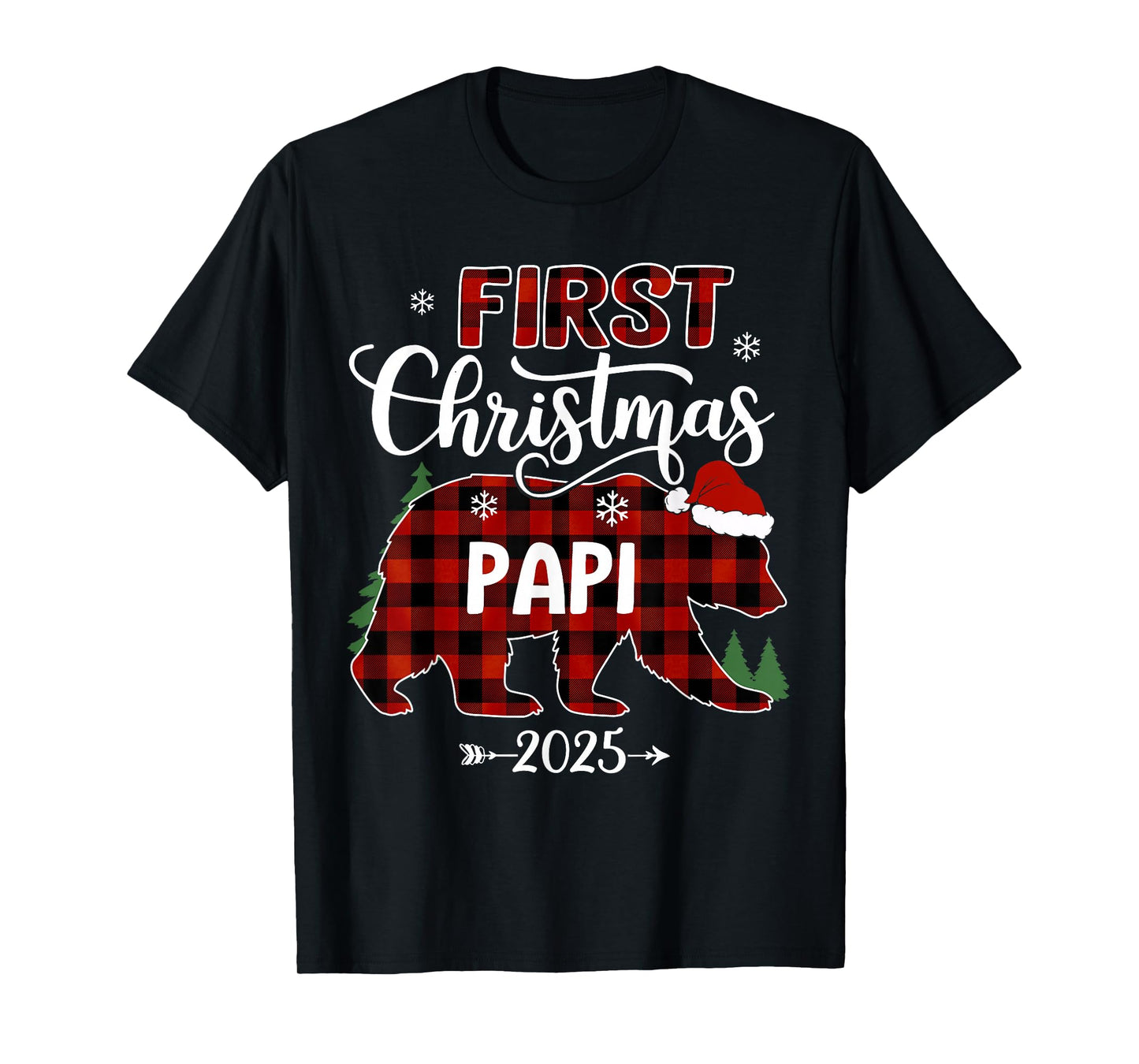 Pregnancy First Christmas Papi Red Plaid Bear Santa 2025 T-Shirt