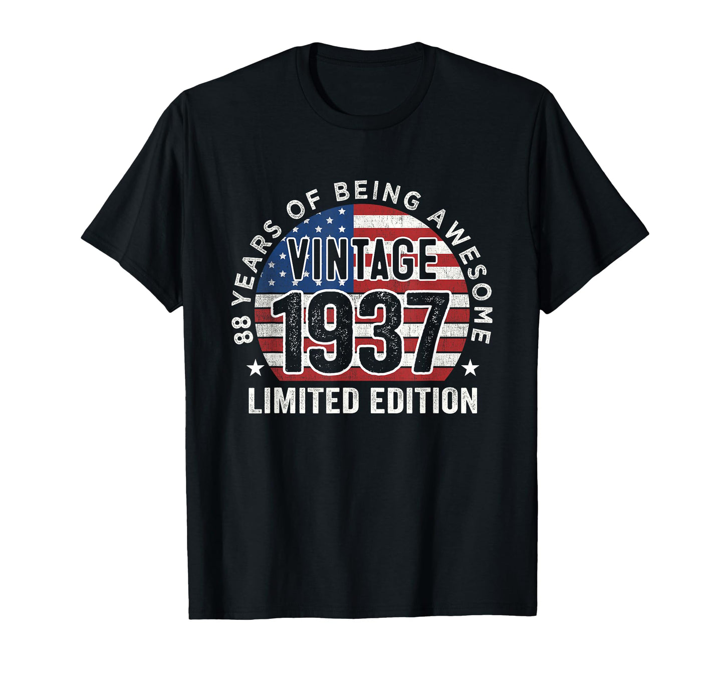 88th Birthday Gifts Men Vintage 1937 88 Years Old USA Flag T-Shirt