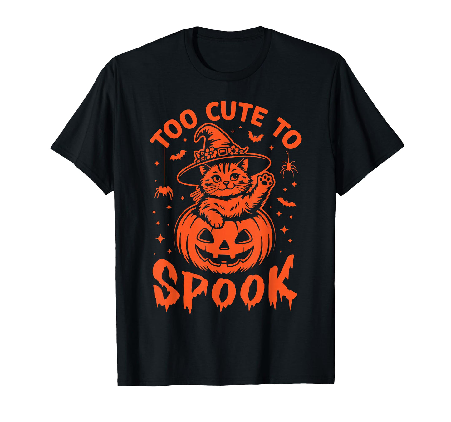 Too Cute to Spook Pet Funny Halloween Paw Pumpkin Cat Witch T-Shirt