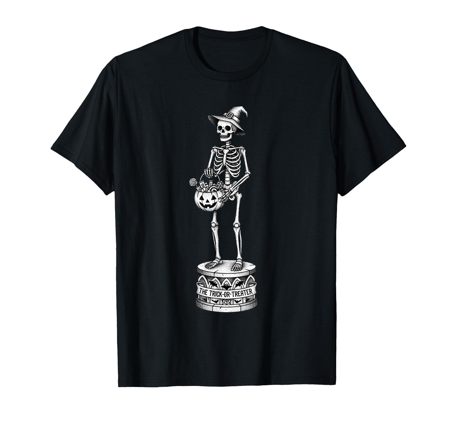 Skeleton Trick or Treater Halloween Witch Hat Pumpkin Candy T-Shirt