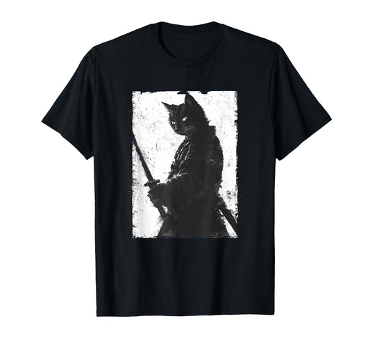 Vintage Samurai Cat Graphic Art Japanese Ukiyo-e T-Shirt for Men Women Girls Kids