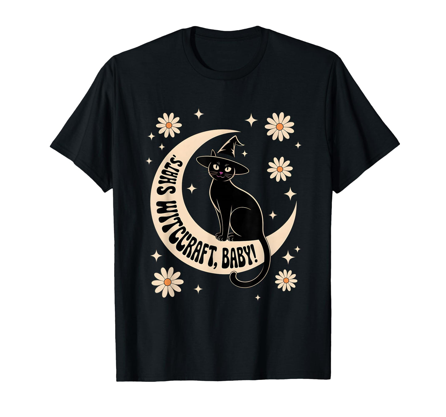 Witchcraft Baby Retro Cat Halloween T-Shirt