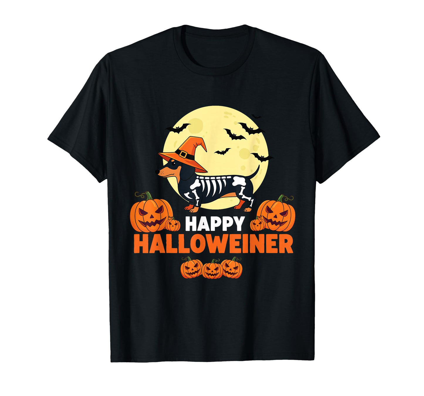 Happy Halloweiner Funny Halloween Dachshund Witch Skeleton T-Shirt