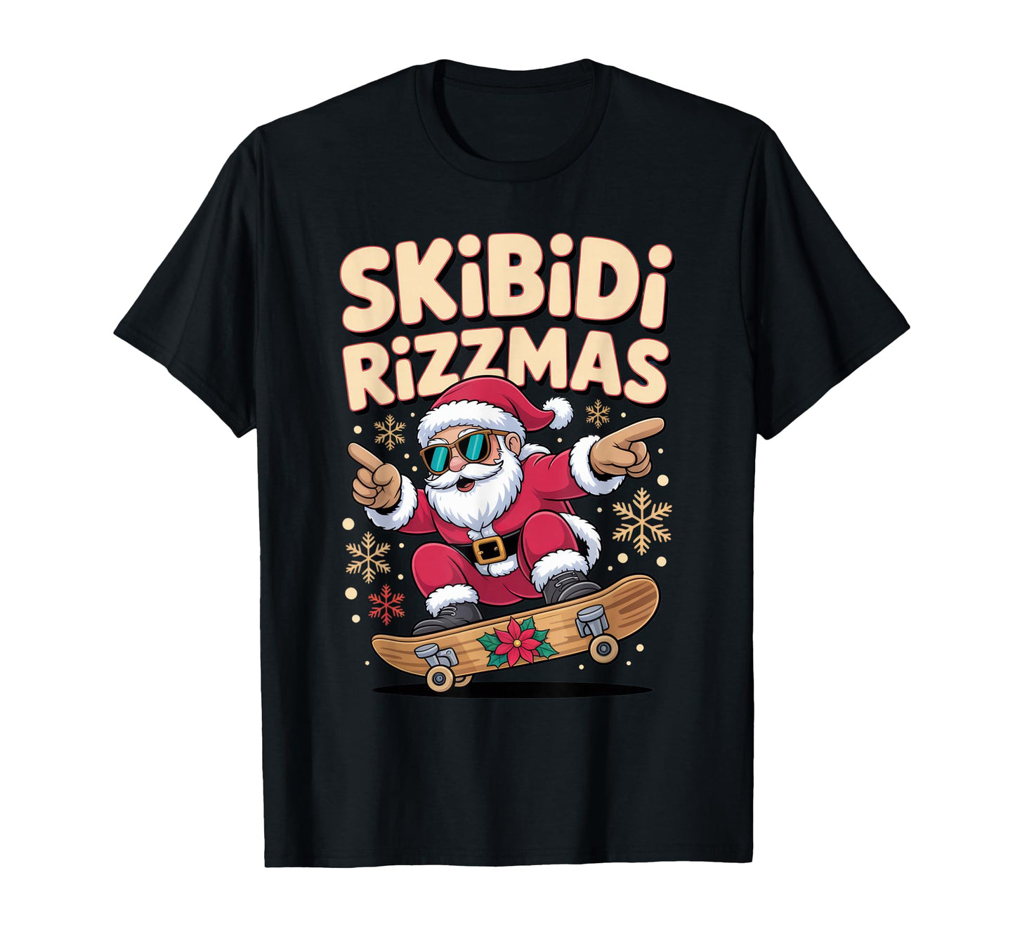 Skibidi Rizzmas Cool Santa Skateboarding Christmas Fun T-Shirt