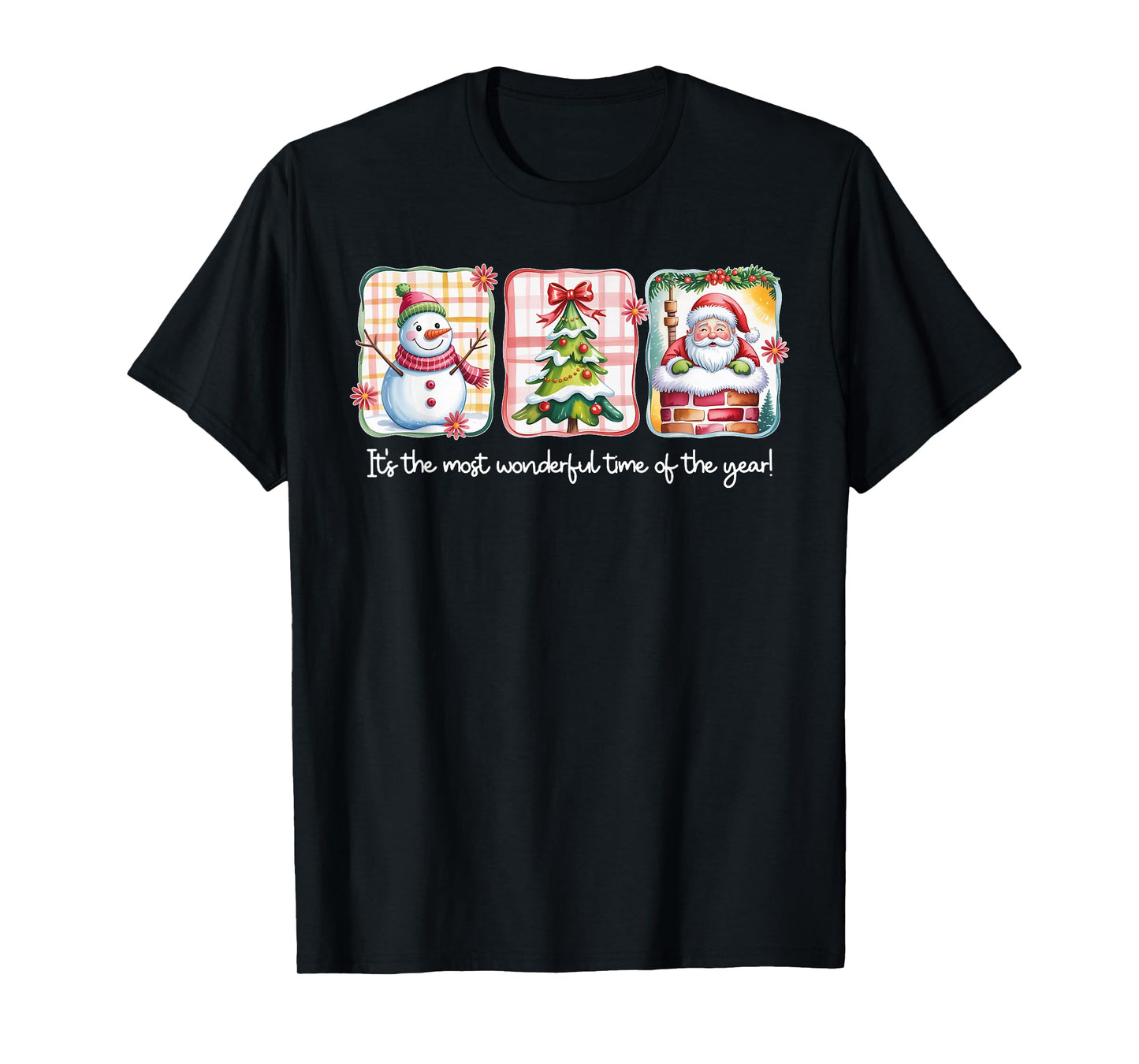 Christmas The Most Wonderful Time of The Year Plaid Snowman T-Shirt