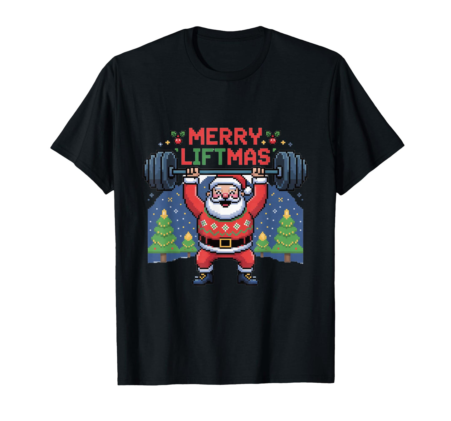 Merry Liftmas Santa Claus Barbell Press Funny Holiday Gym T-Shirt