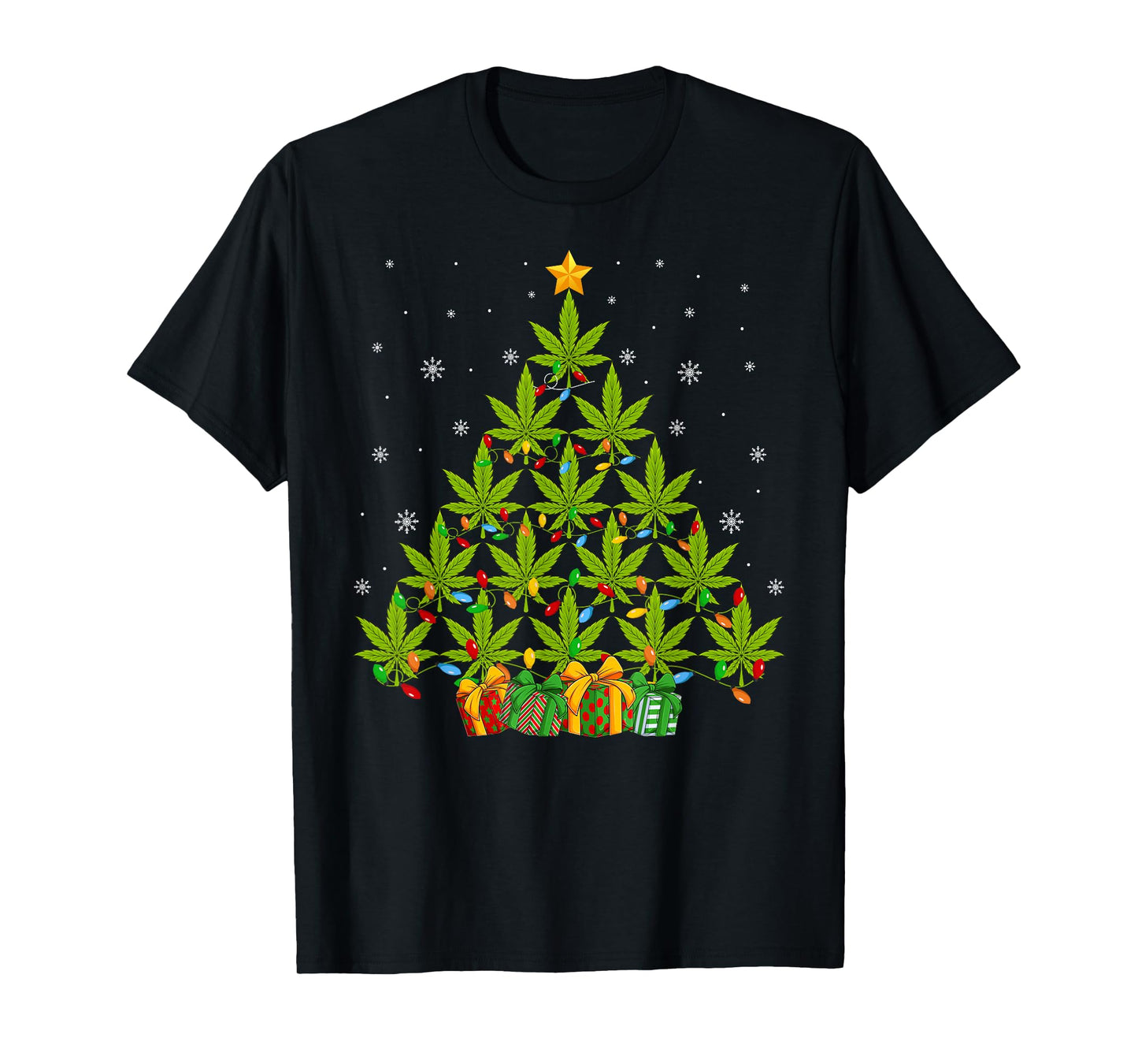 Cannabis Christmas Tree Smoking Weed Marijuana Leaf Xmas T-Shirt