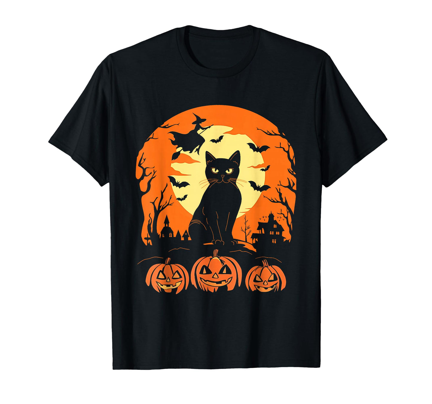 Black Cat and Pumpkin Halloween Scene for Everyone T-Shirt