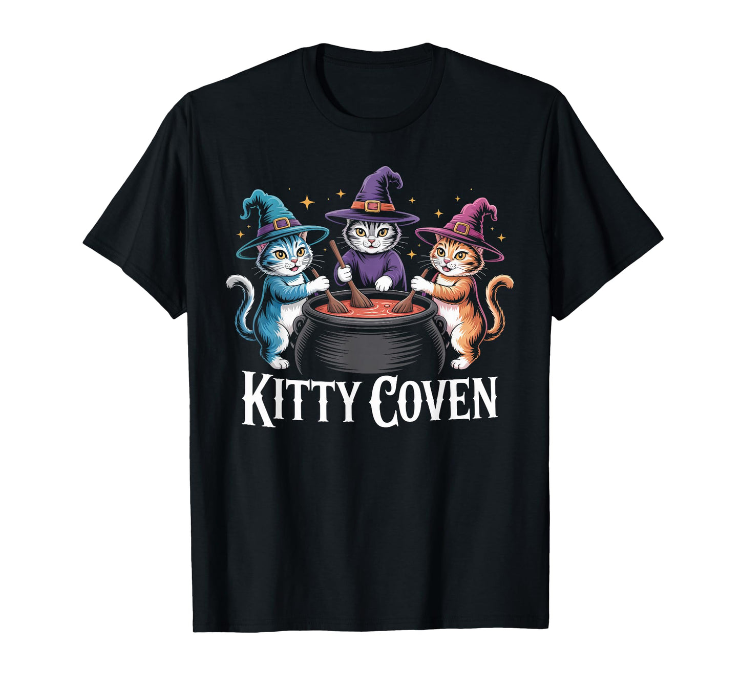 Kitty Coven Adorable Witch Cats, Magical Cauldron Halloween T-Shirt