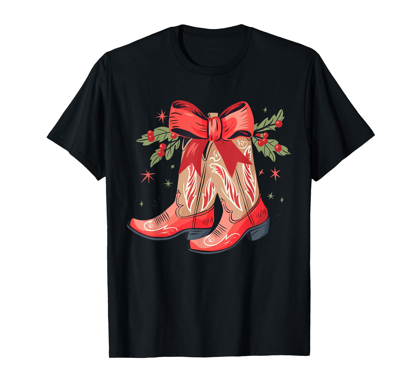 Merry And Bright Cowgirl Boot Christmas Western Cowboy T-Shirt