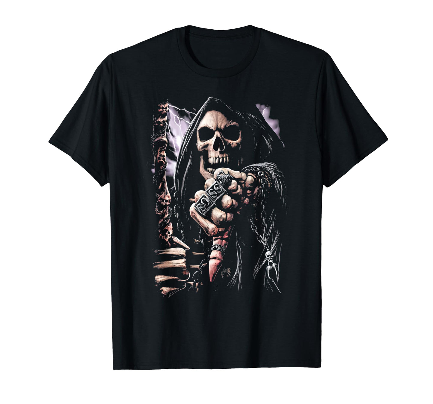 Scary Grim Reaper Boss Ring Death Skeleton Skull Halloween T-Shirt
