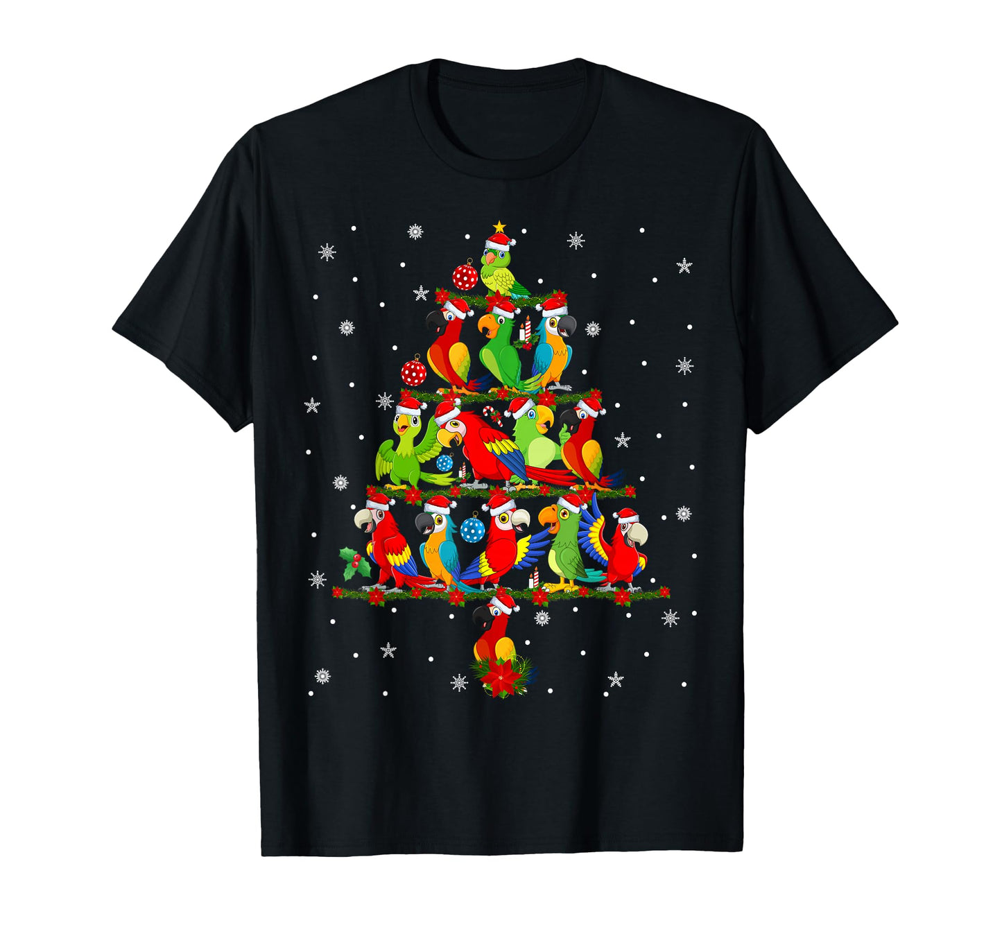 Macaw Parrots Xmas Tree Lights Tropical Birds Christmas T-Shirt